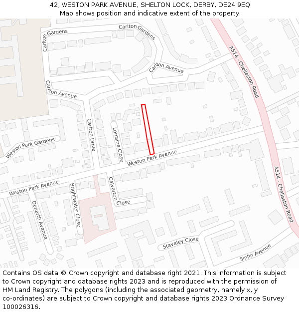 42, WESTON PARK AVENUE, SHELTON LOCK, DERBY, DE24 9EQ: Location map and indicative extent of plot