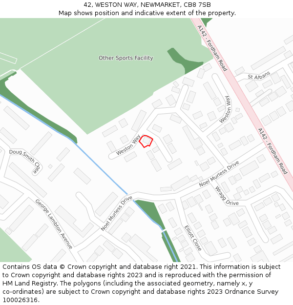 42, WESTON WAY, NEWMARKET, CB8 7SB: Location map and indicative extent of plot