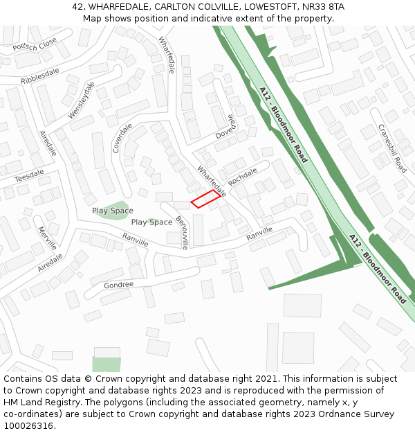 42, WHARFEDALE, CARLTON COLVILLE, LOWESTOFT, NR33 8TA: Location map and indicative extent of plot