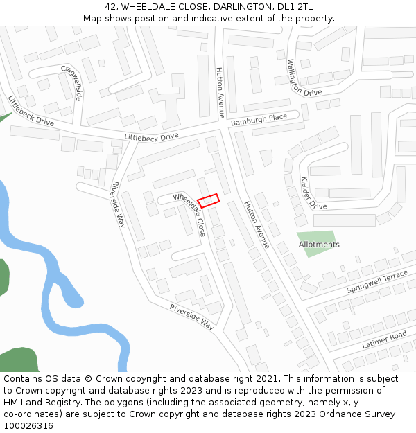 42, WHEELDALE CLOSE, DARLINGTON, DL1 2TL: Location map and indicative extent of plot