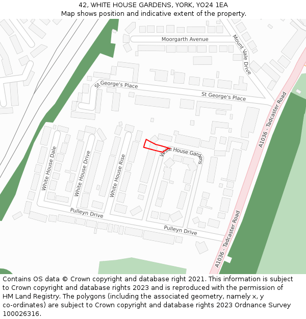 42, WHITE HOUSE GARDENS, YORK, YO24 1EA: Location map and indicative extent of plot