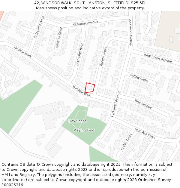 42, WINDSOR WALK, SOUTH ANSTON, SHEFFIELD, S25 5EL: Location map and indicative extent of plot