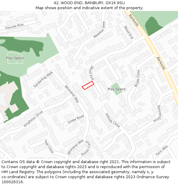 42, WOOD END, BANBURY, OX16 9SU: Location map and indicative extent of plot