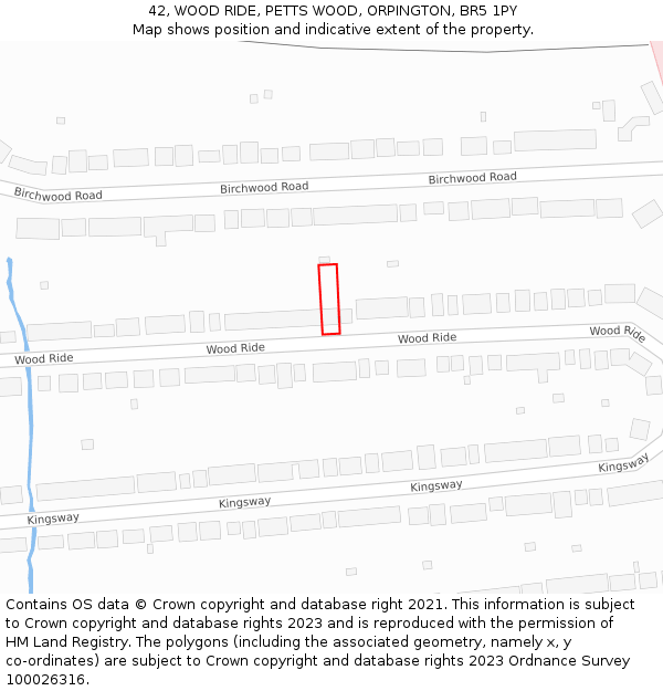 42, WOOD RIDE, PETTS WOOD, ORPINGTON, BR5 1PY: Location map and indicative extent of plot