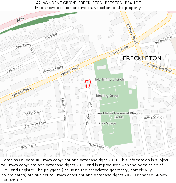 42, WYNDENE GROVE, FRECKLETON, PRESTON, PR4 1DE: Location map and indicative extent of plot
