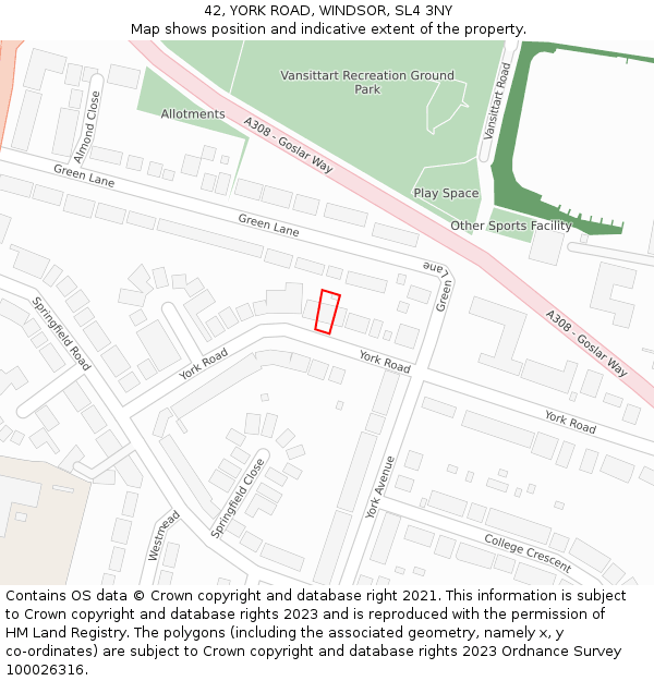 42, YORK ROAD, WINDSOR, SL4 3NY: Location map and indicative extent of plot