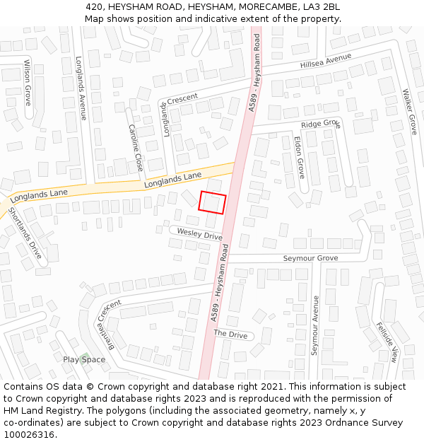 420, HEYSHAM ROAD, HEYSHAM, MORECAMBE, LA3 2BL: Location map and indicative extent of plot
