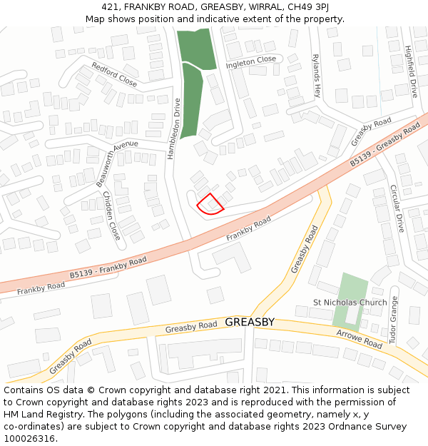 421, FRANKBY ROAD, GREASBY, WIRRAL, CH49 3PJ: Location map and indicative extent of plot