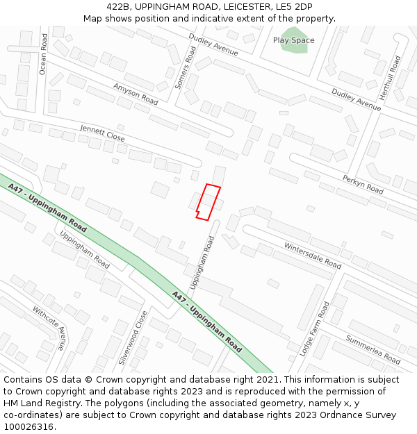 422B, UPPINGHAM ROAD, LEICESTER, LE5 2DP: Location map and indicative extent of plot
