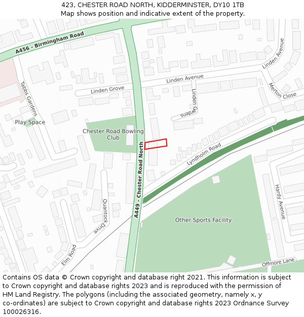423, CHESTER ROAD NORTH, KIDDERMINSTER, DY10 1TB: Location map and indicative extent of plot