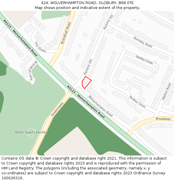 424, WOLVERHAMPTON ROAD, OLDBURY, B68 0TE: Location map and indicative extent of plot