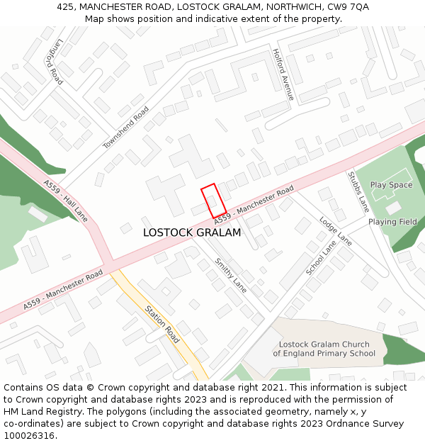 425, MANCHESTER ROAD, LOSTOCK GRALAM, NORTHWICH, CW9 7QA: Location map and indicative extent of plot