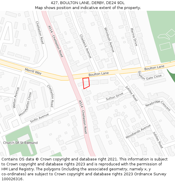 427, BOULTON LANE, DERBY, DE24 9DL: Location map and indicative extent of plot