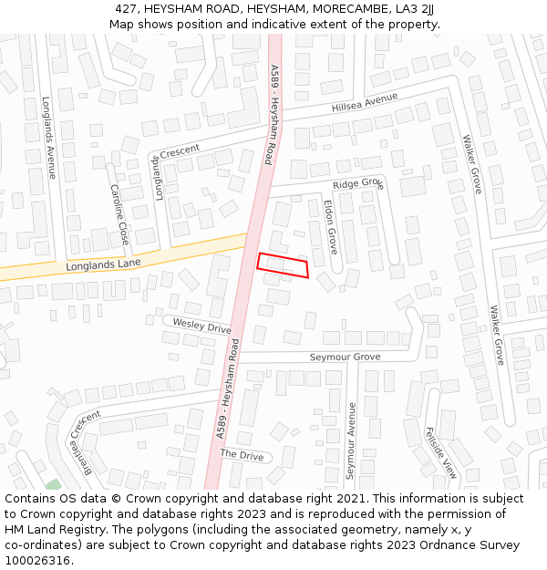 427, HEYSHAM ROAD, HEYSHAM, MORECAMBE, LA3 2JJ: Location map and indicative extent of plot
