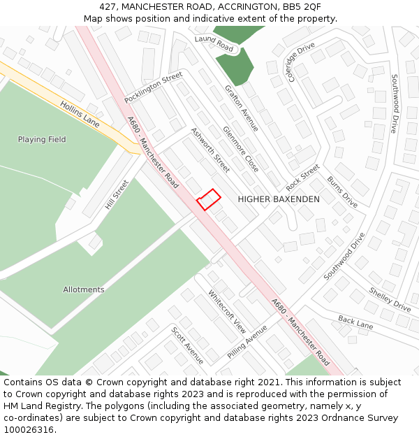 427, MANCHESTER ROAD, ACCRINGTON, BB5 2QF: Location map and indicative extent of plot