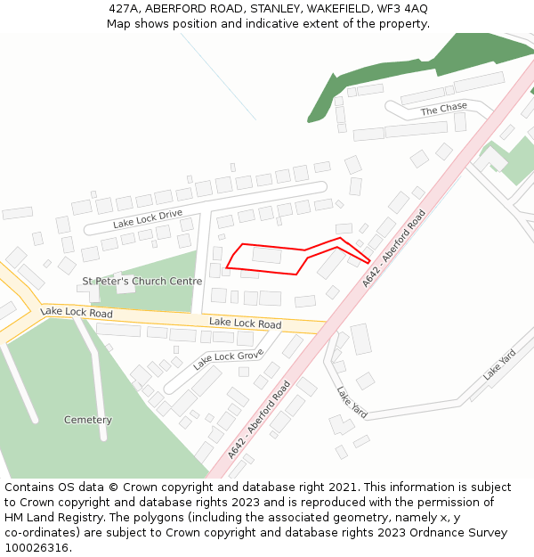 427A, ABERFORD ROAD, STANLEY, WAKEFIELD, WF3 4AQ: Location map and indicative extent of plot