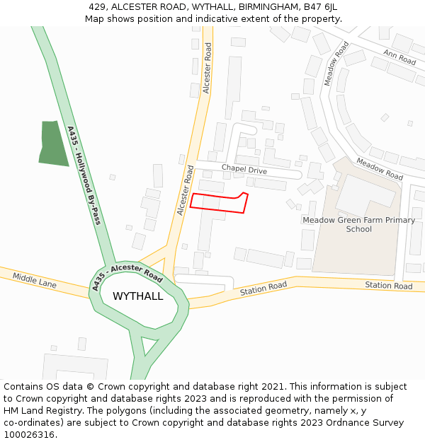 429, ALCESTER ROAD, WYTHALL, BIRMINGHAM, B47 6JL: Location map and indicative extent of plot