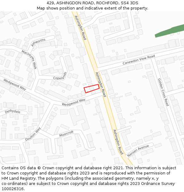 429, ASHINGDON ROAD, ROCHFORD, SS4 3DS: Location map and indicative extent of plot