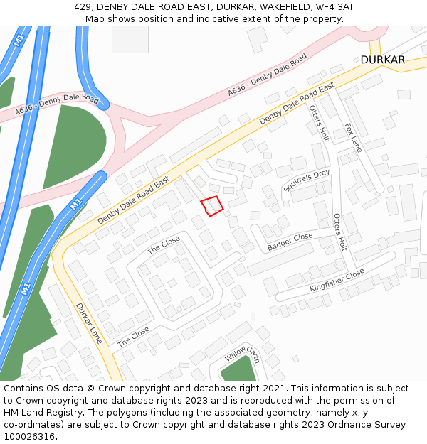429, DENBY DALE ROAD EAST, DURKAR, WAKEFIELD, WF4 3AT: Location map and indicative extent of plot