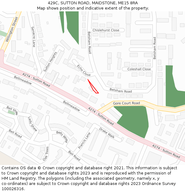 429C, SUTTON ROAD, MAIDSTONE, ME15 8RA: Location map and indicative extent of plot