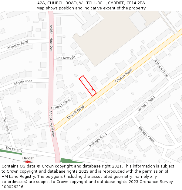 42A, CHURCH ROAD, WHITCHURCH, CARDIFF, CF14 2EA: Location map and indicative extent of plot