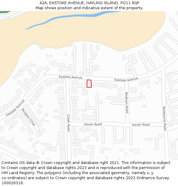 42A, EASTOKE AVENUE, HAYLING ISLAND, PO11 9QP: Location map and indicative extent of plot