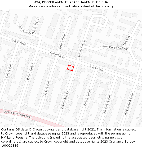 42A, KEYMER AVENUE, PEACEHAVEN, BN10 8HA: Location map and indicative extent of plot