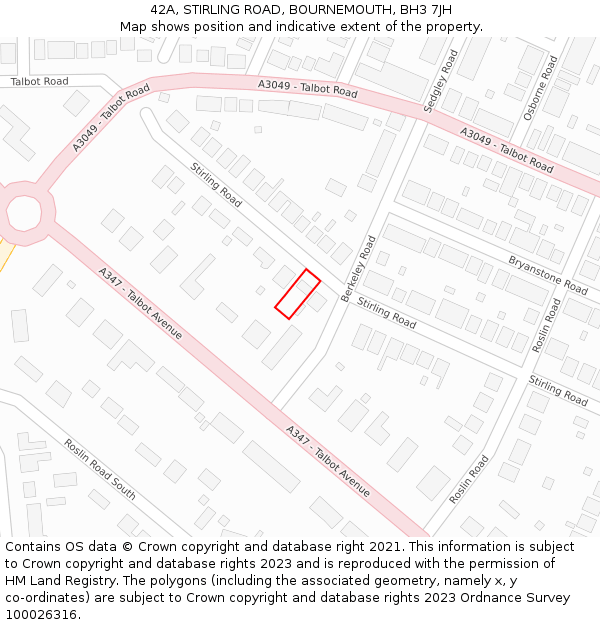 42A, STIRLING ROAD, BOURNEMOUTH, BH3 7JH: Location map and indicative extent of plot