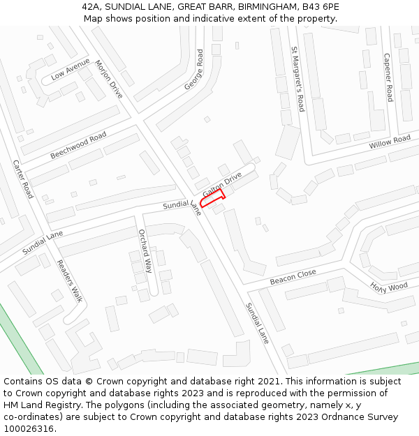 42A, SUNDIAL LANE, GREAT BARR, BIRMINGHAM, B43 6PE: Location map and indicative extent of plot