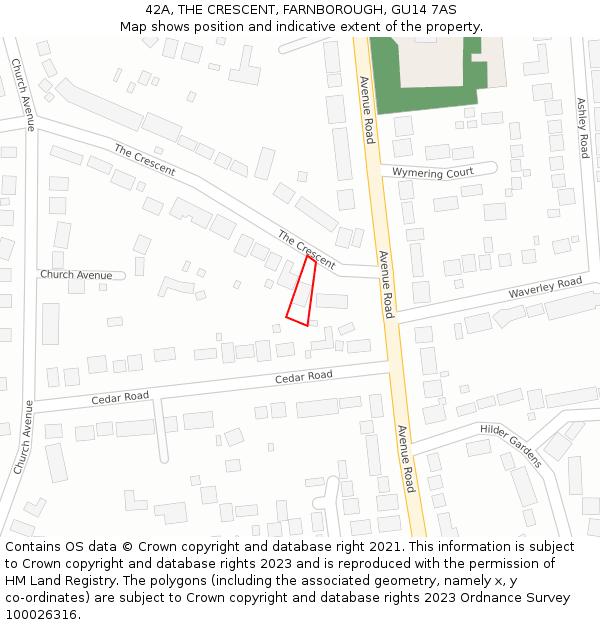 42A, THE CRESCENT, FARNBOROUGH, GU14 7AS: Location map and indicative extent of plot