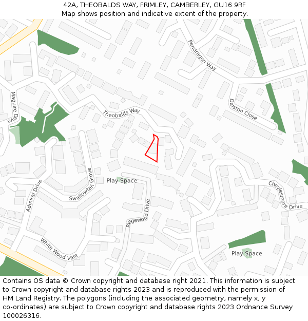 42A, THEOBALDS WAY, FRIMLEY, CAMBERLEY, GU16 9RF: Location map and indicative extent of plot