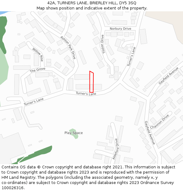 42A, TURNERS LANE, BRIERLEY HILL, DY5 3SQ: Location map and indicative extent of plot