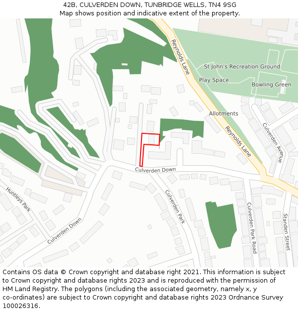 42B, CULVERDEN DOWN, TUNBRIDGE WELLS, TN4 9SG: Location map and indicative extent of plot