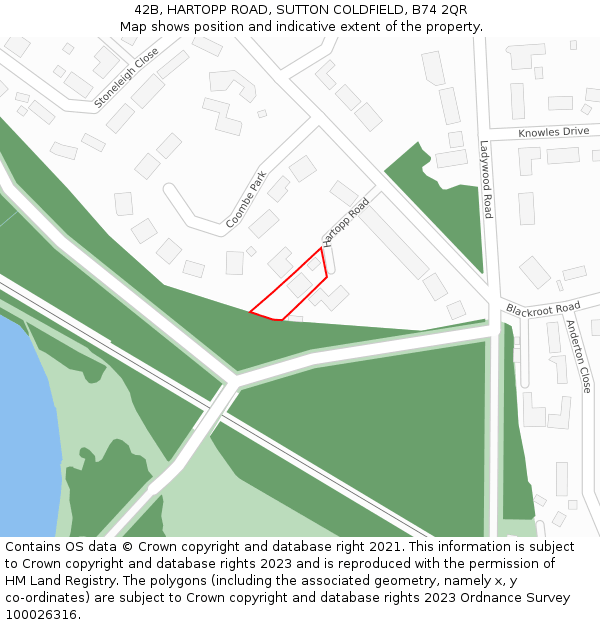 42B, HARTOPP ROAD, SUTTON COLDFIELD, B74 2QR: Location map and indicative extent of plot