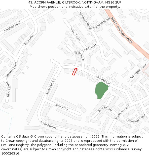 43, ACORN AVENUE, GILTBROOK, NOTTINGHAM, NG16 2UF: Location map and indicative extent of plot