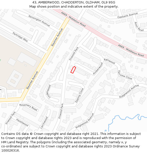 43, AMBERWOOD, CHADDERTON, OLDHAM, OL9 9SG: Location map and indicative extent of plot