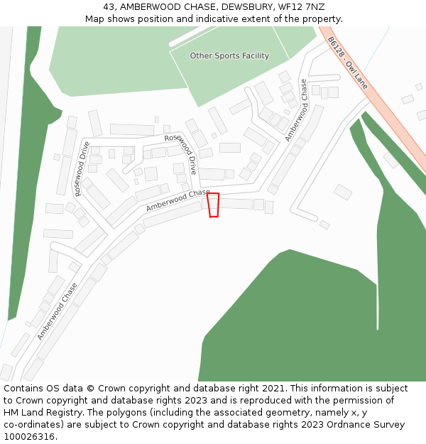 43, AMBERWOOD CHASE, DEWSBURY, WF12 7NZ: Location map and indicative extent of plot