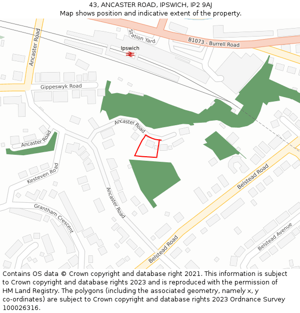 43, ANCASTER ROAD, IPSWICH, IP2 9AJ: Location map and indicative extent of plot