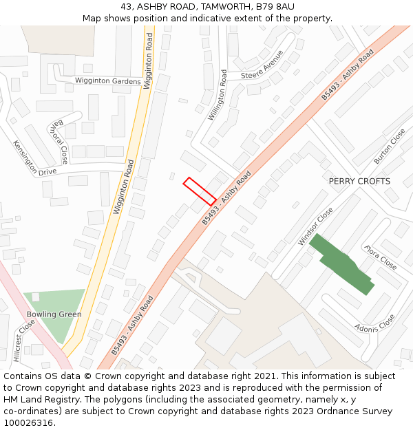 43, ASHBY ROAD, TAMWORTH, B79 8AU: Location map and indicative extent of plot