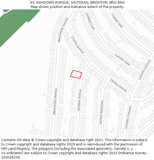 43, ASHDOWN AVENUE, SALTDEAN, BRIGHTON, BN2 8AH: Location map and indicative extent of plot