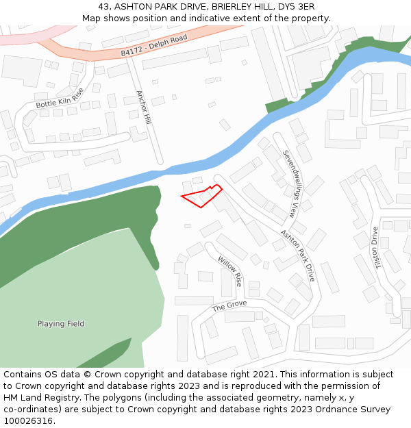 43, ASHTON PARK DRIVE, BRIERLEY HILL, DY5 3ER: Location map and indicative extent of plot
