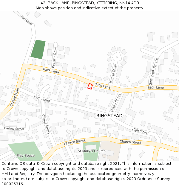 43, BACK LANE, RINGSTEAD, KETTERING, NN14 4DR: Location map and indicative extent of plot