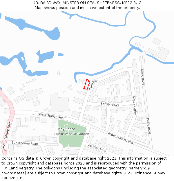 43, BAIRD WAY, MINSTER ON SEA, SHEERNESS, ME12 3UG: Location map and indicative extent of plot