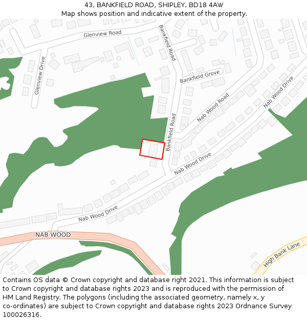 43, BANKFIELD ROAD, SHIPLEY, BD18 4AW: Location map and indicative extent of plot