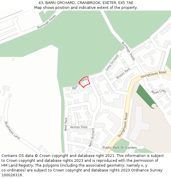 43, BARN ORCHARD, CRANBROOK, EXETER, EX5 7AE: Location map and indicative extent of plot