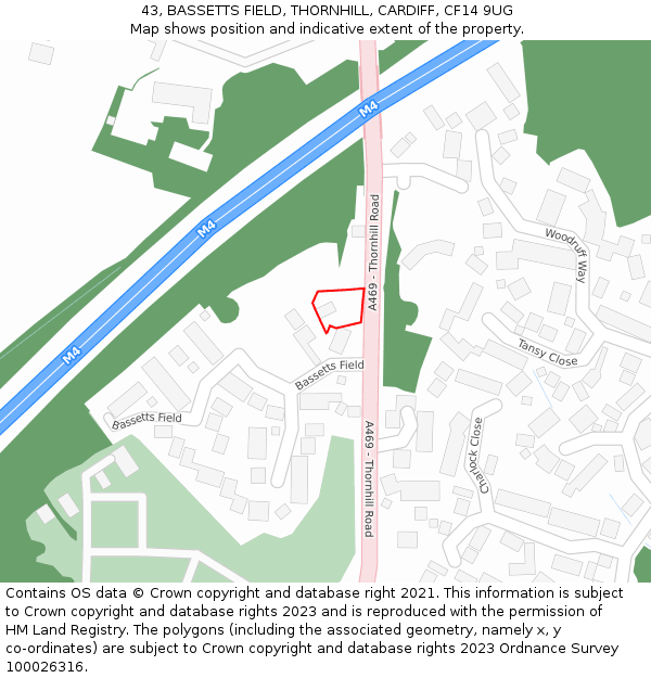 43, BASSETTS FIELD, THORNHILL, CARDIFF, CF14 9UG: Location map and indicative extent of plot