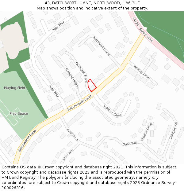 43, BATCHWORTH LANE, NORTHWOOD, HA6 3HE: Location map and indicative extent of plot