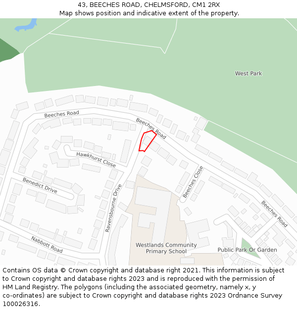 43, BEECHES ROAD, CHELMSFORD, CM1 2RX: Location map and indicative extent of plot