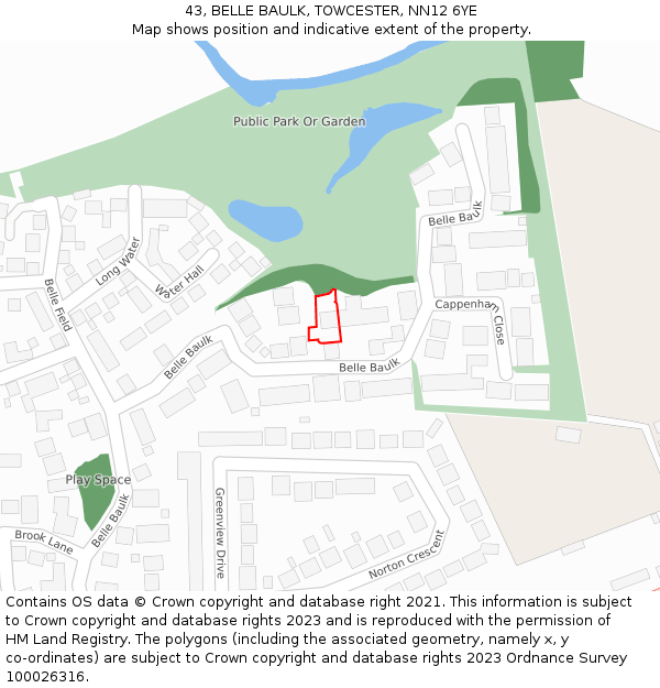 43, BELLE BAULK, TOWCESTER, NN12 6YE: Location map and indicative extent of plot