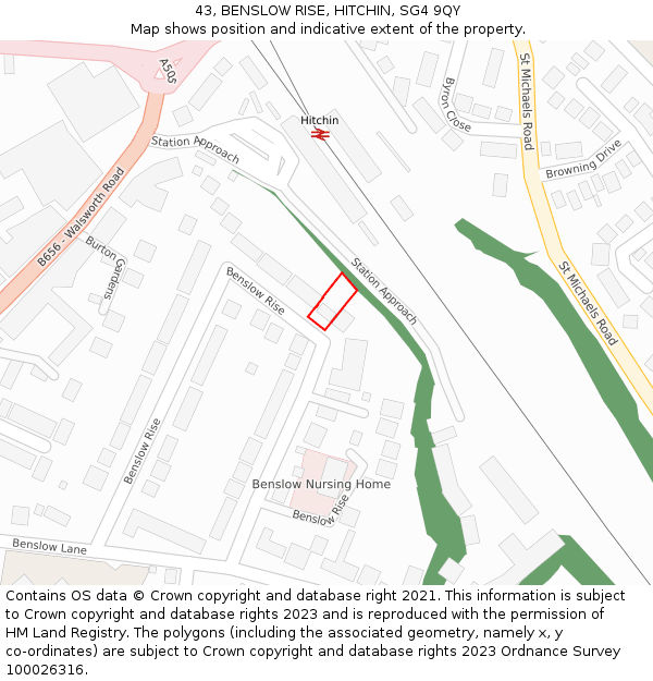 43, BENSLOW RISE, HITCHIN, SG4 9QY: Location map and indicative extent of plot